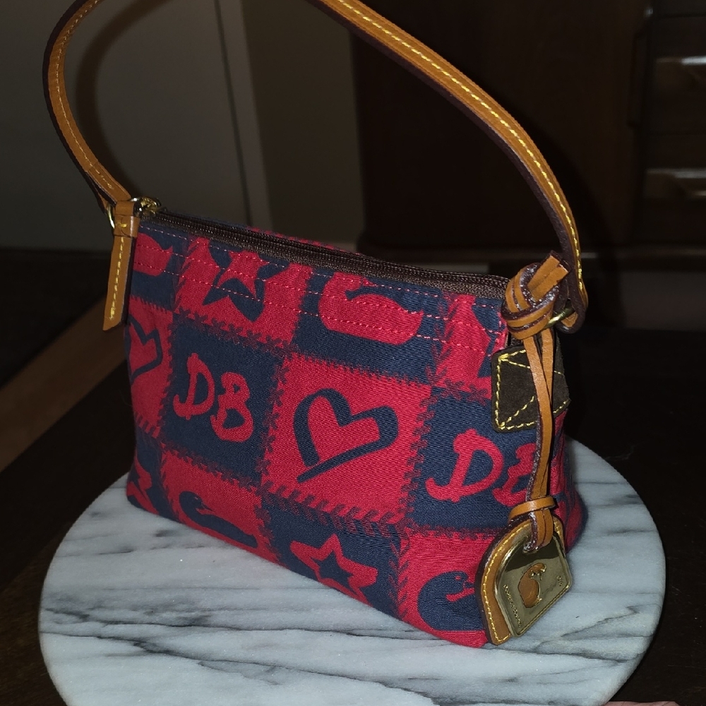 Dooney & Bourke Red and Navy Patchprint Shoulder Bag
